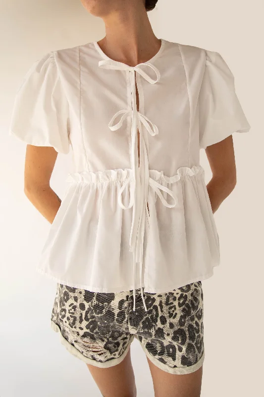 PUFF SLEEVE FRONT TIE BLOUSE