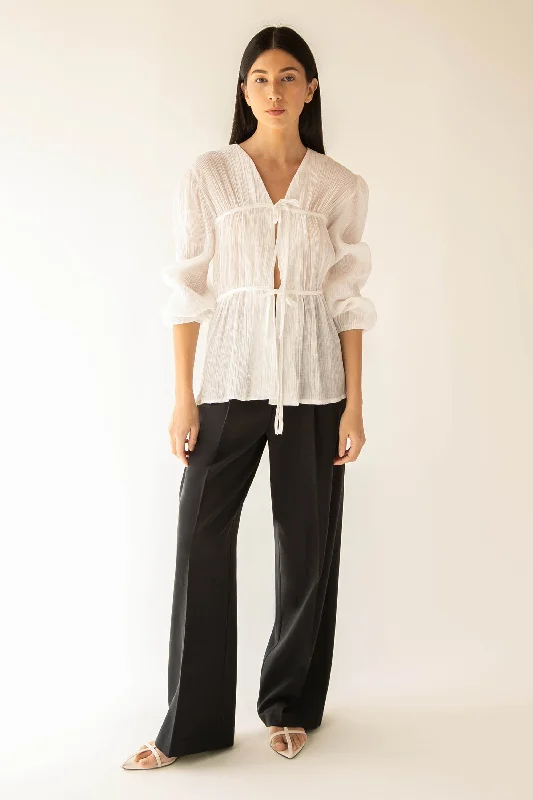 SHEER FRONT TIE BLOUSE