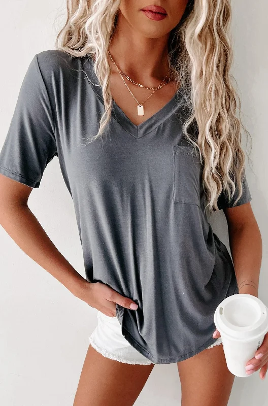 V-Neck Pocket Tee (Charcoal)