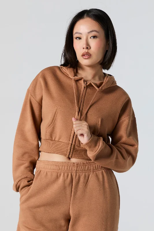 Fleece Zip-Up Cropped Hoodie