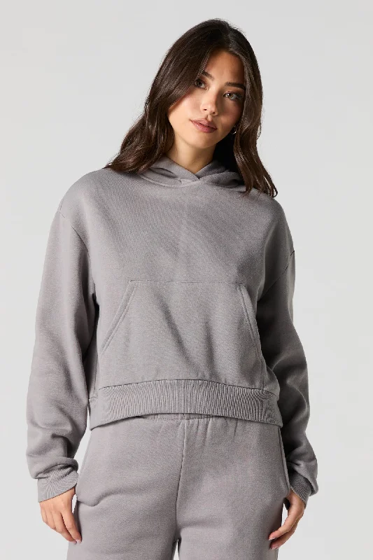 Oversized Cropped Fleece Hoodie