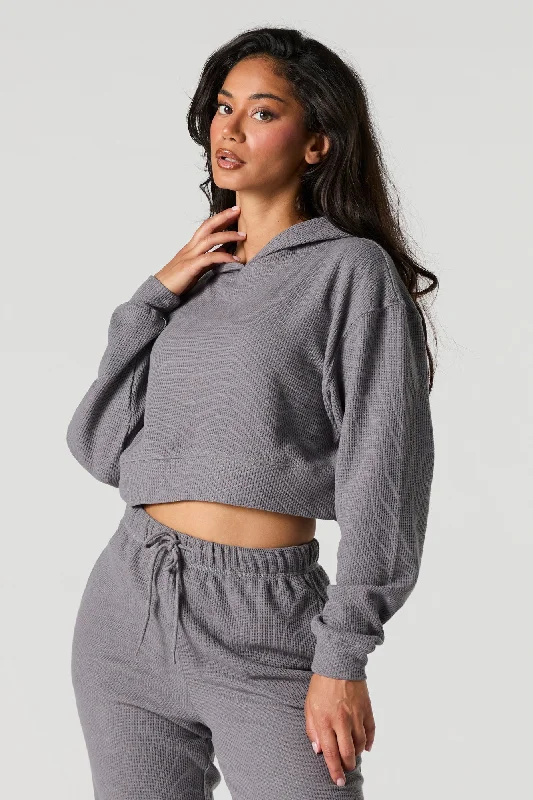 Waffle Knit Cropped Hoodie