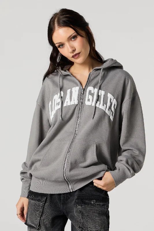 Oversized Puff Print Graphic Zip-Up Fleece Hoodie