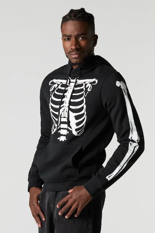 Skeleton Print Fleece Hoodie