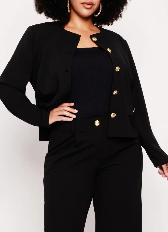 Plus Size Crepe Knit Button Front Blazer