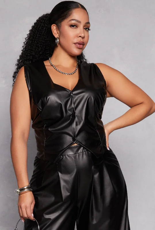 Plus Size Faux Leather Vest