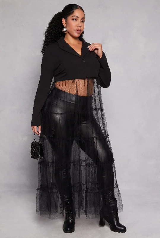 Plus Size Tiered Tulle Hem Blazer