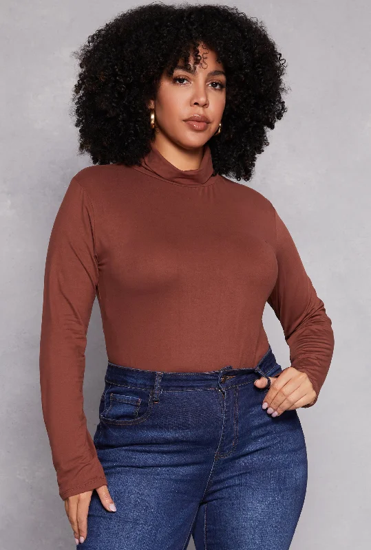 Plus Size Basic Soft Knit Turtleneck Top