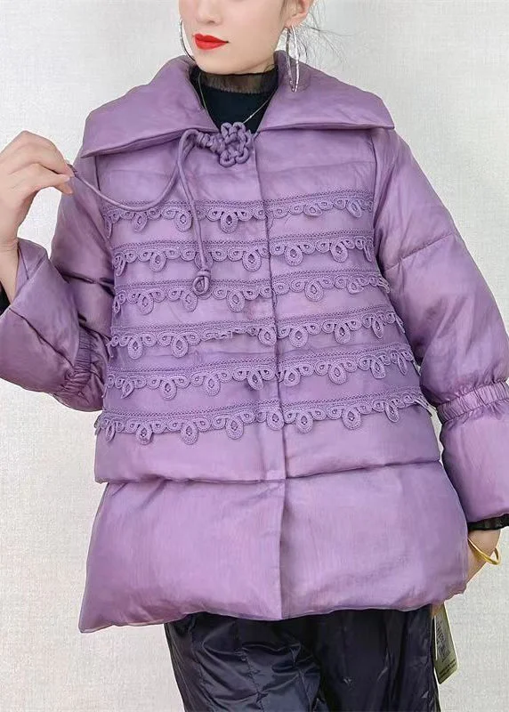 Chic Purple Peter Pan Collar Button Patchwork Duck Down Coat Winter