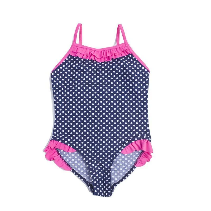 Floral Trim Polka Dot Swimsuit