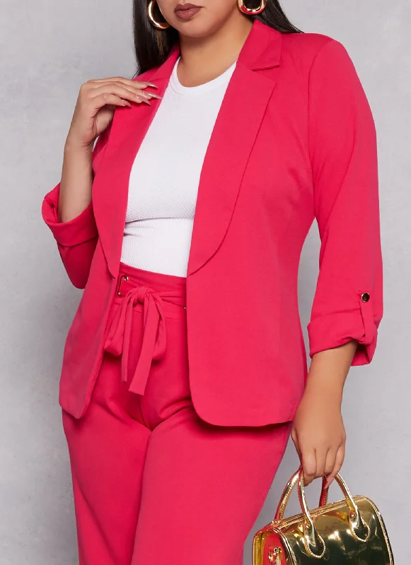 Plus Size Crepe Knit Fixed Cuff Blazer