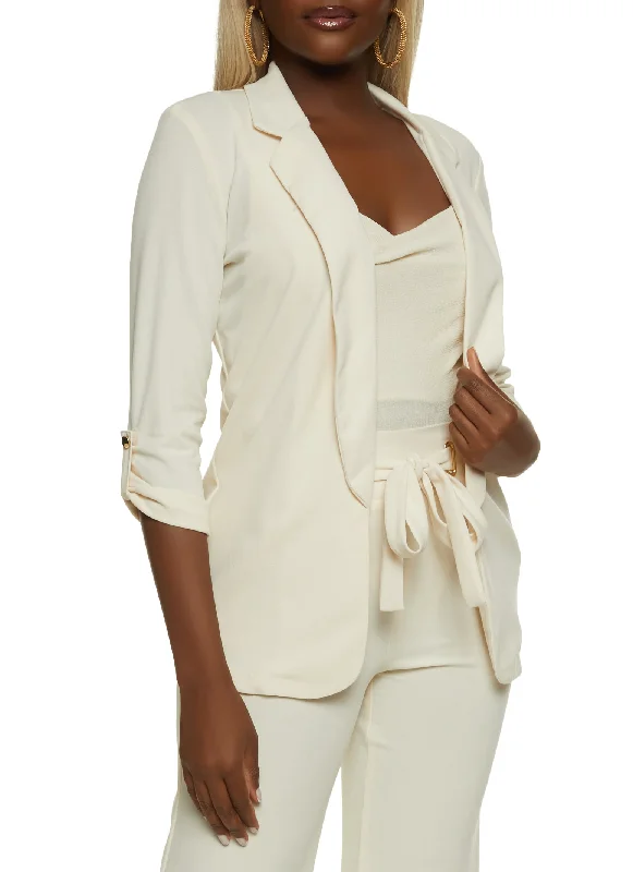 Crepe Knit Tabbed Sleeve Blazer