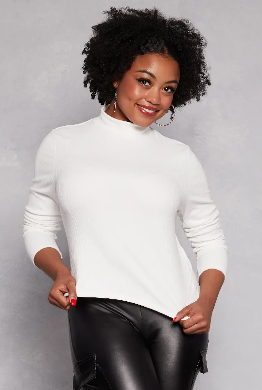 Plus Size Ribbed Knit Mock Neck Top