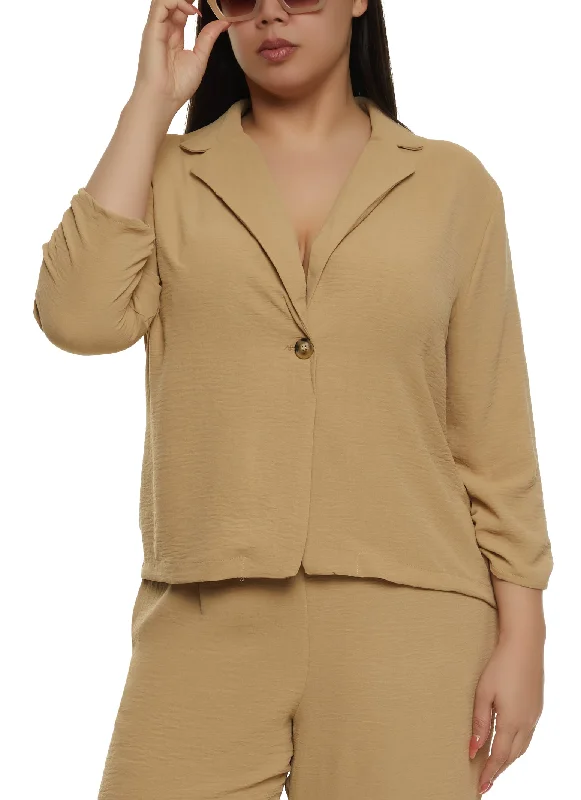 Plus Size Crepe Knit Buttoned Front Blazer