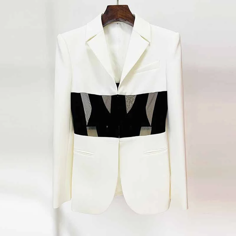 Ladies white perspective mesh blazer