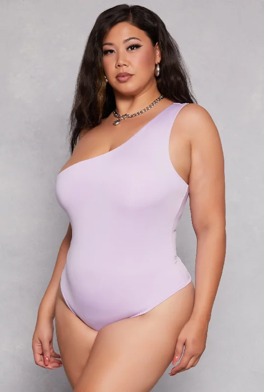 Plus Size Daisy Double Lined One Shoulder Bodysuit