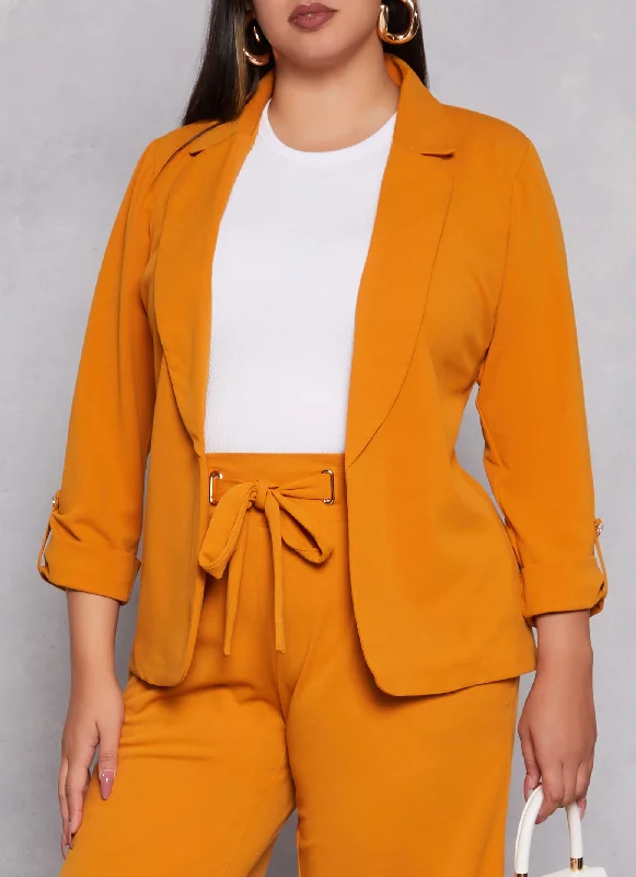 Plus Size Crepe Knit Fixed Cuff Blazer