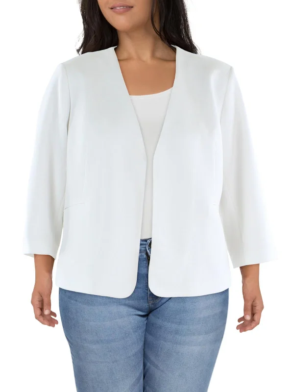 Plus Womens Crepe Business Open-Front Blazer