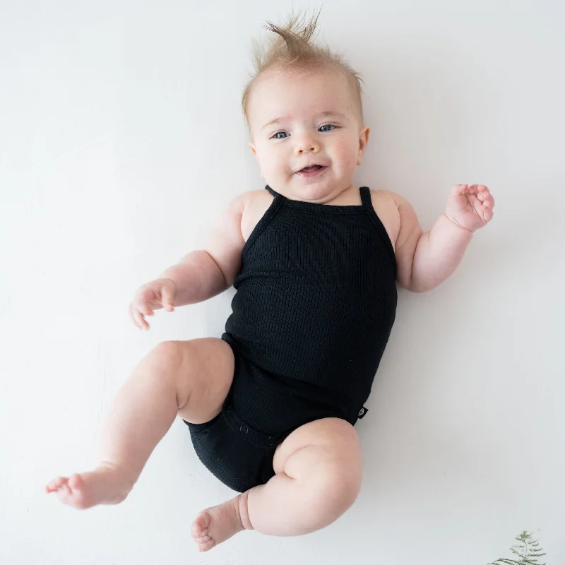 Ribbed Spaghetti Strap Bodysuit in Midnight