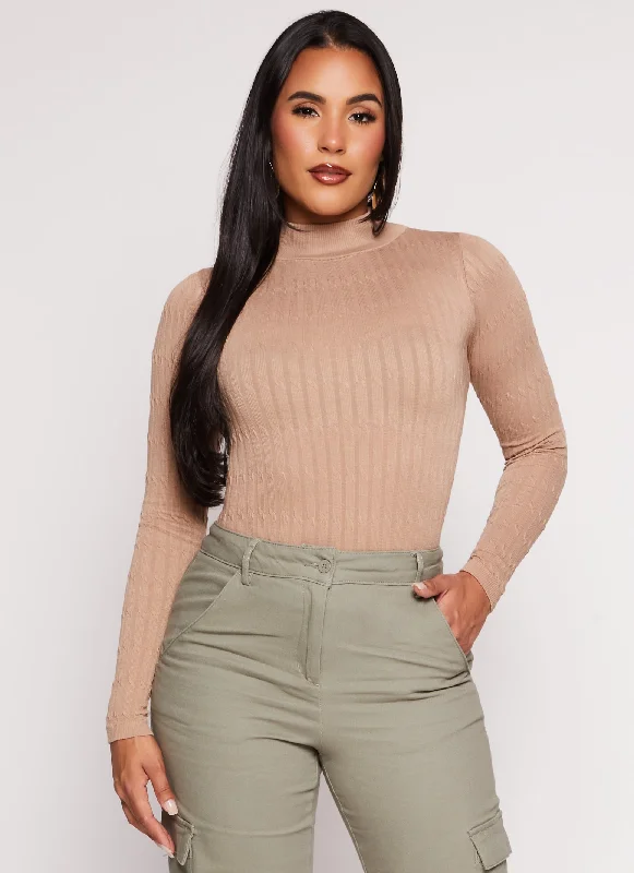 Seamless Cable Knit Mock Neck Top