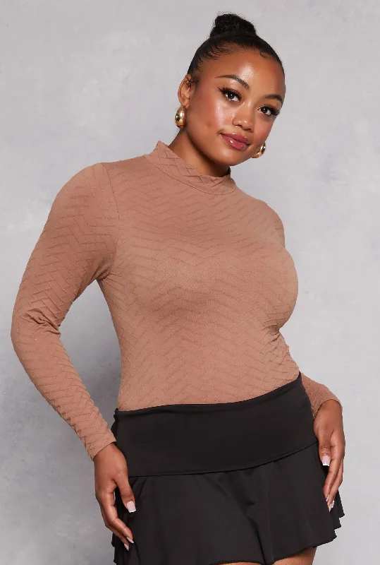 Plus Size Seamless Textured Knit Mock Neck Top