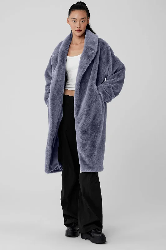 Oversized Faux Fur Trench - Fog