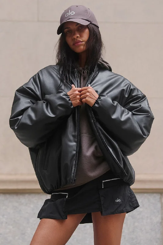 Faux Leather Premier Bomber - Black