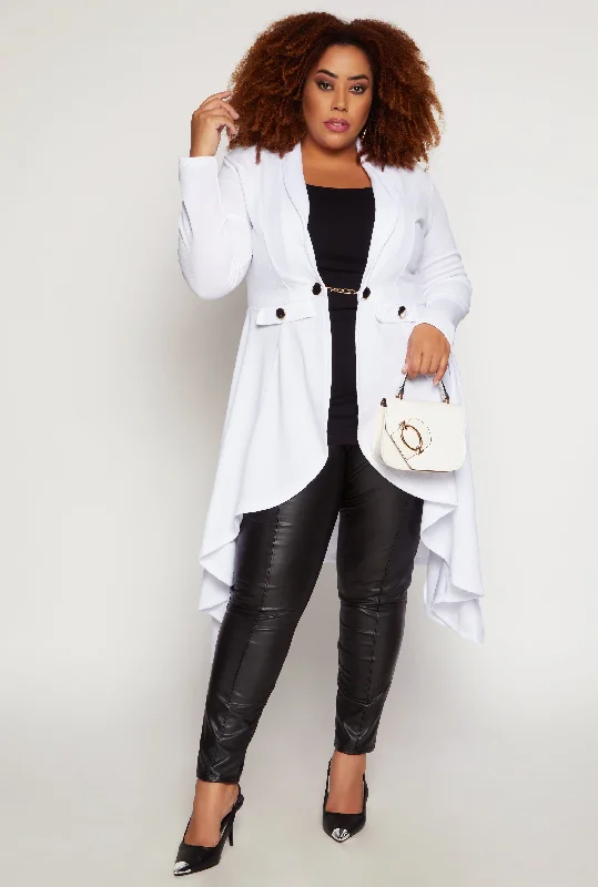 Plus Size Chain Button High Low Blazer