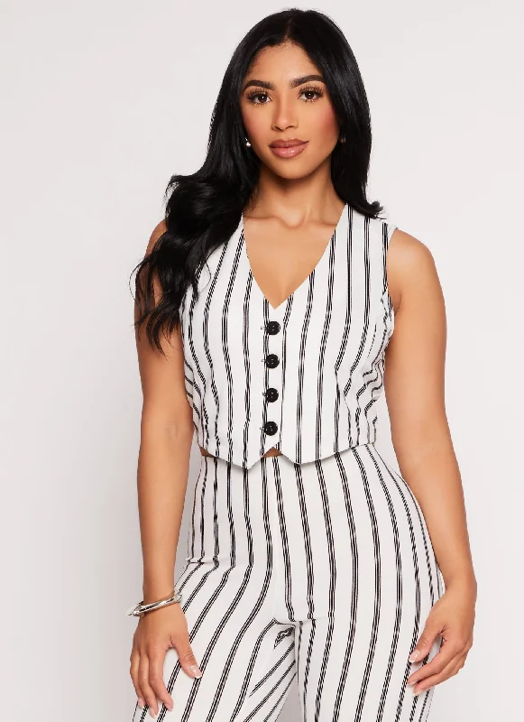 Striped Button Front Vest