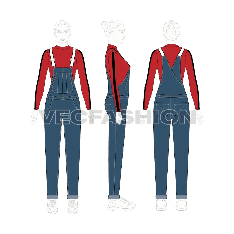 Women's Denim Dungaree with Mockneck Shirt