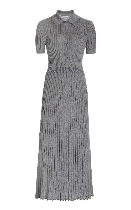 Amor Knit Midi Dress in Heather Grey Cashmere Silk