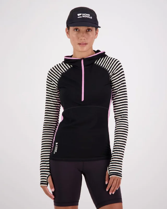 Bella Merino Long Sleeve Hood - Pink Stripe