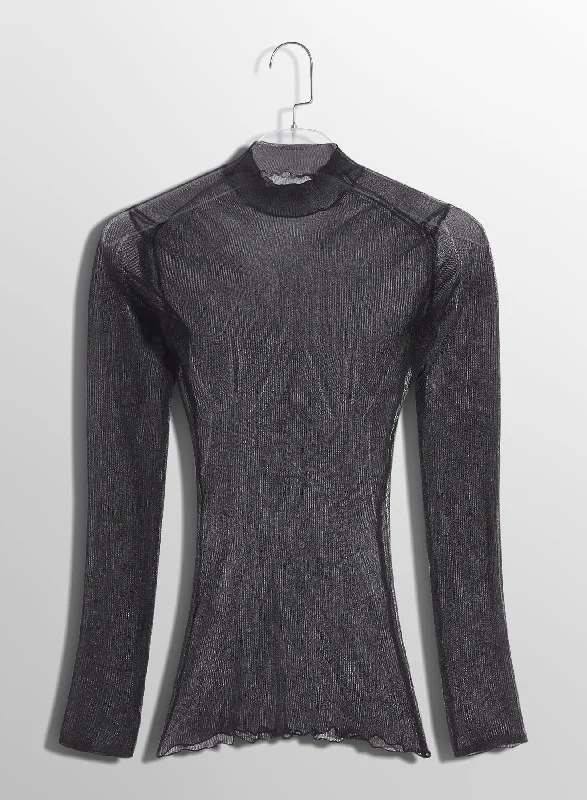 black sculpting sheer knit top