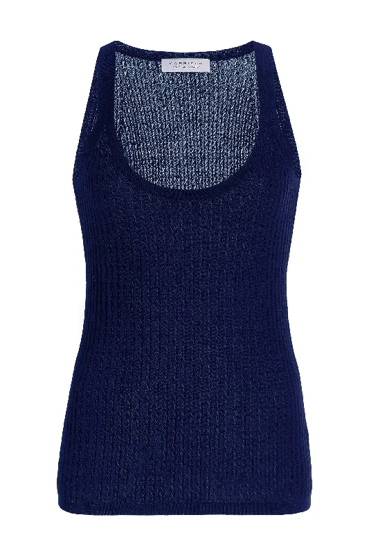 Graham Pointelle Knit Tank Top in Navy Cashmere Silk