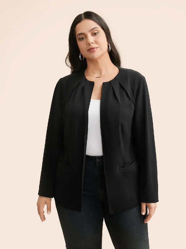 Long Sleeve Open Front Pleated Blazer