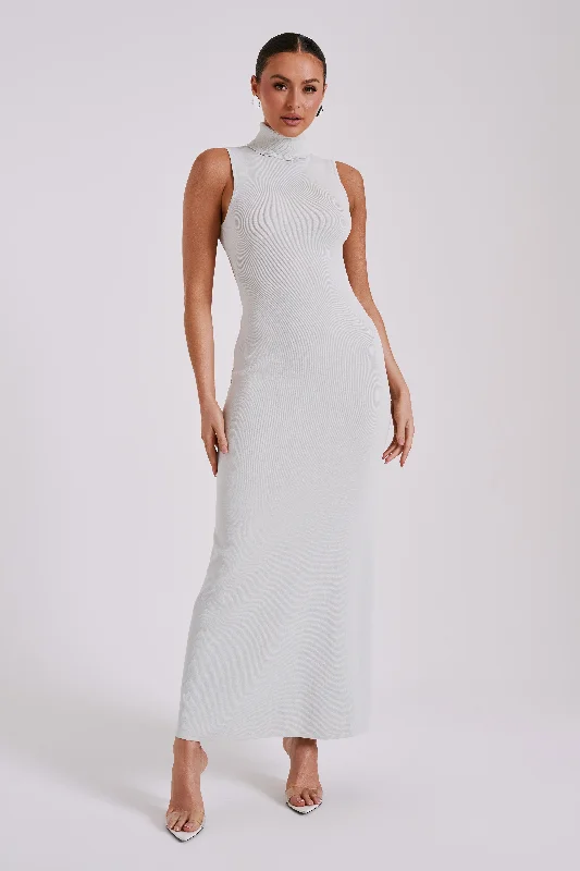 Louisa High Neck Knit Maxi Dress - Ice Grey