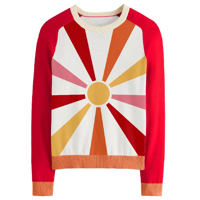 Women's red sun jacquard shoulder sweater