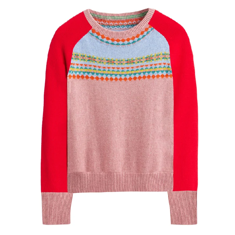 Women's vintage pink jacquard shoulder sweater