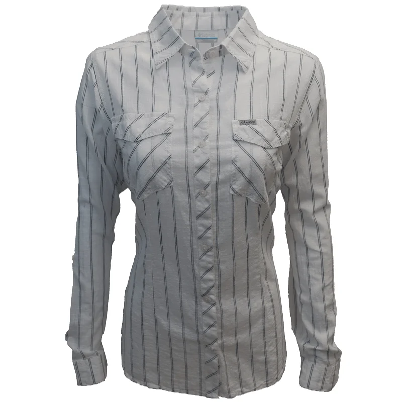 Columbia Women's White Stripe Camp Henry II L/S Shirt 100