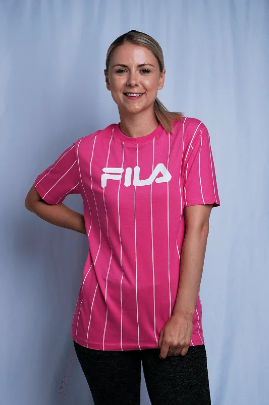 FILA Women's Pink & White Striped Logo S/S T-Shirt (163)