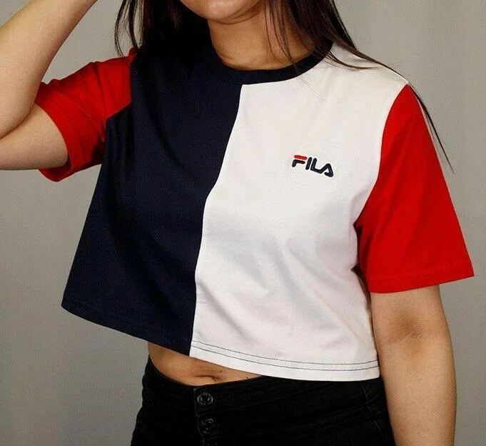 FILA Women's Navy Blue Three-Tone Cropped S/S T-Shirt (S03)