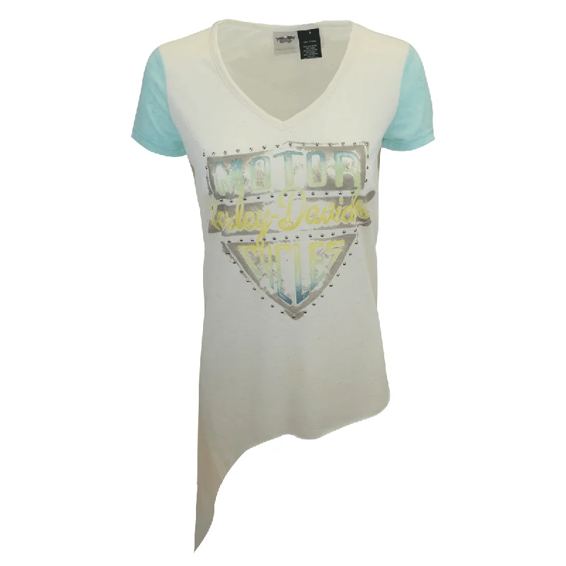 Branded  Women's Aquamarine Cream Two Tone Tie Up S/S T-Shirt