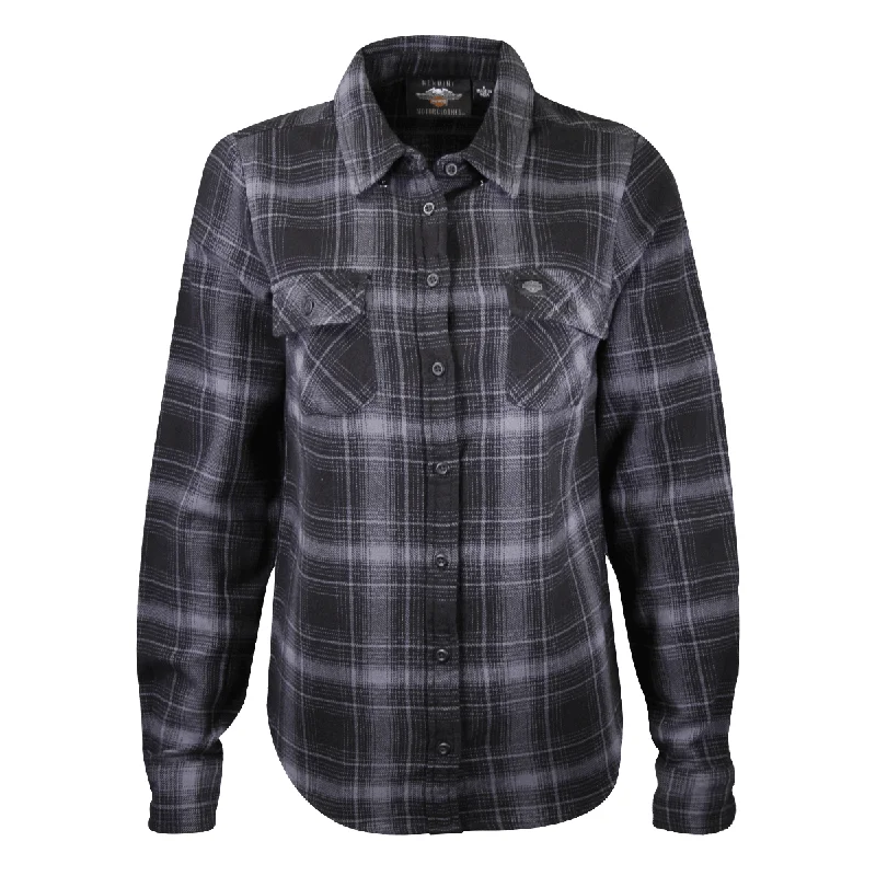 Branded  Women's Black Blue Plaid L/S Woven Shirt