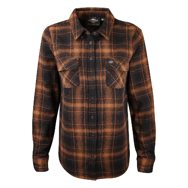 Branded  Women's Brown Black Plaid L/S Woven Shirt