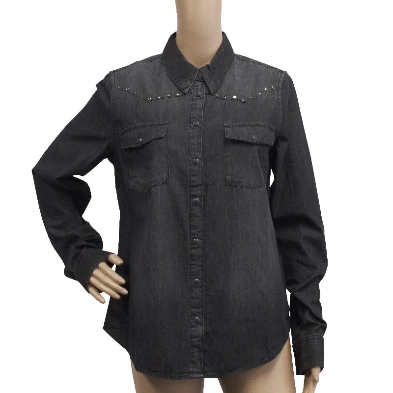 Branded  Women's Charcoal Circular Stud Denim L/S Woven Shirt