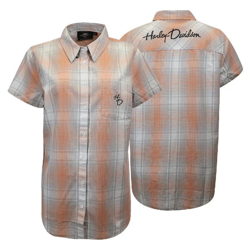 Branded  Women's Coral Grey Plaid S/S Woven Shirt (S01)