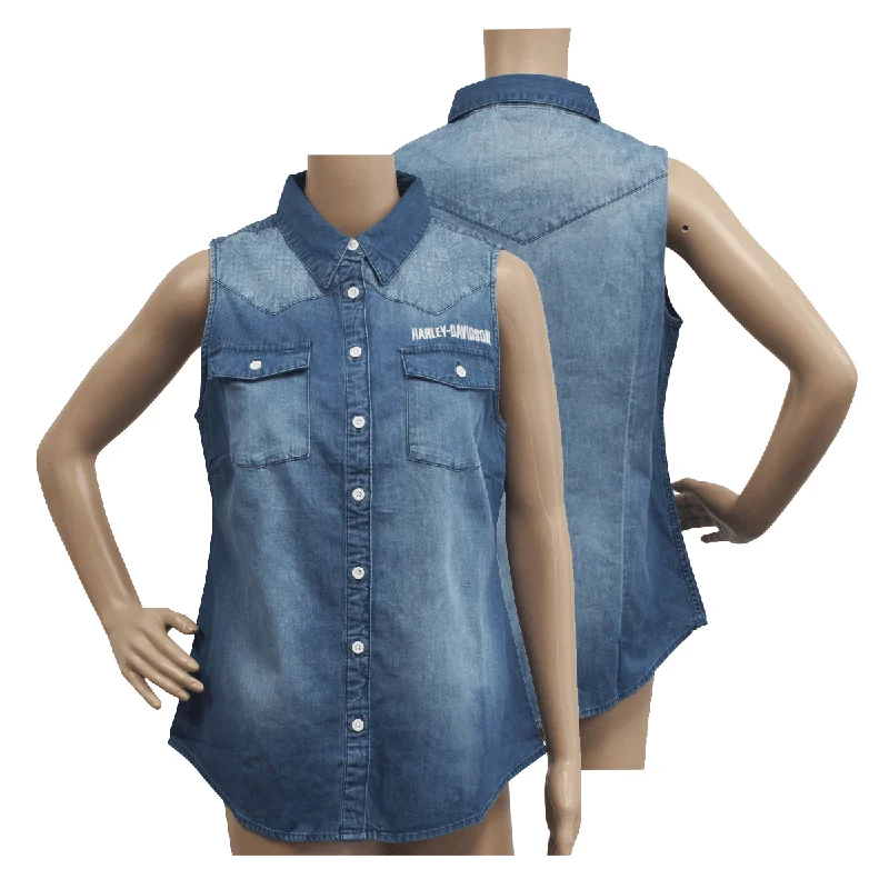 Branded  Women's Geometric Pattern Denim Sleeveless Vest