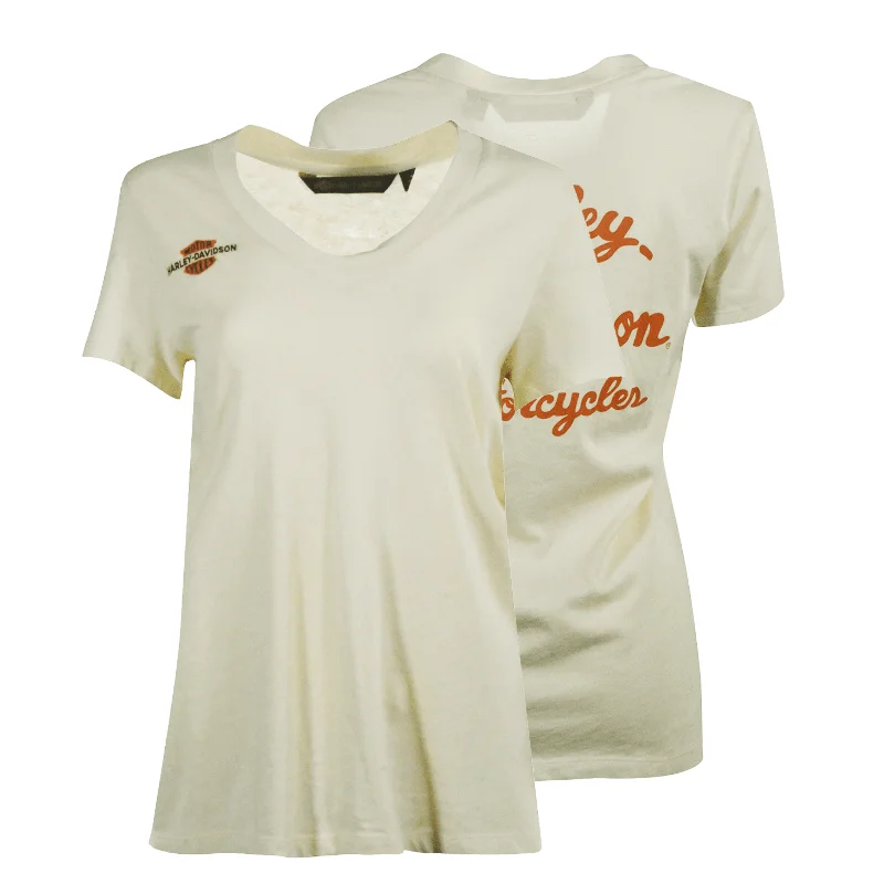 Branded  Women's T-Shirt Cream V-Neck Relaxed Fit Logo Tee (S15)