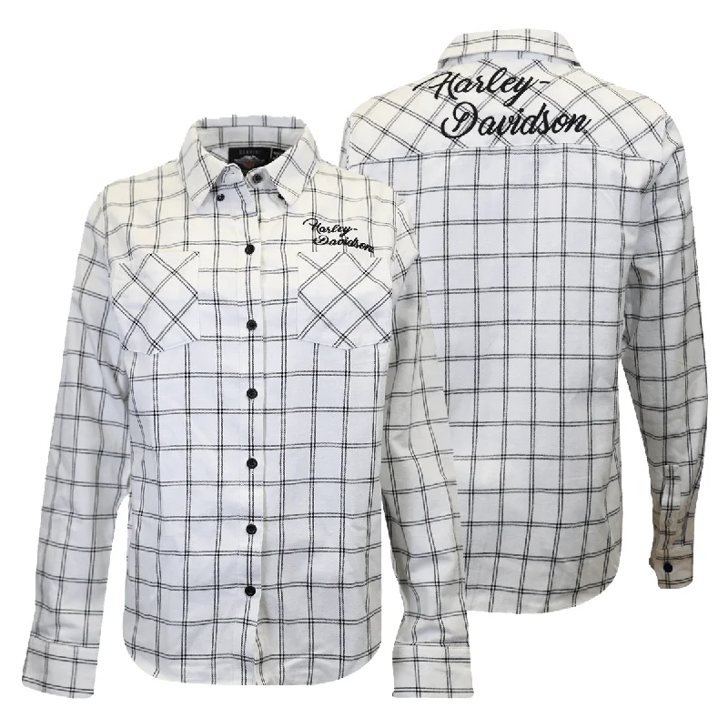 Branded  Women's White Black Check L/S Woven Shirt (S02)