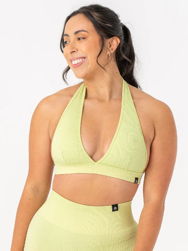 Rib Seamless Halter Sports Bra - Lime